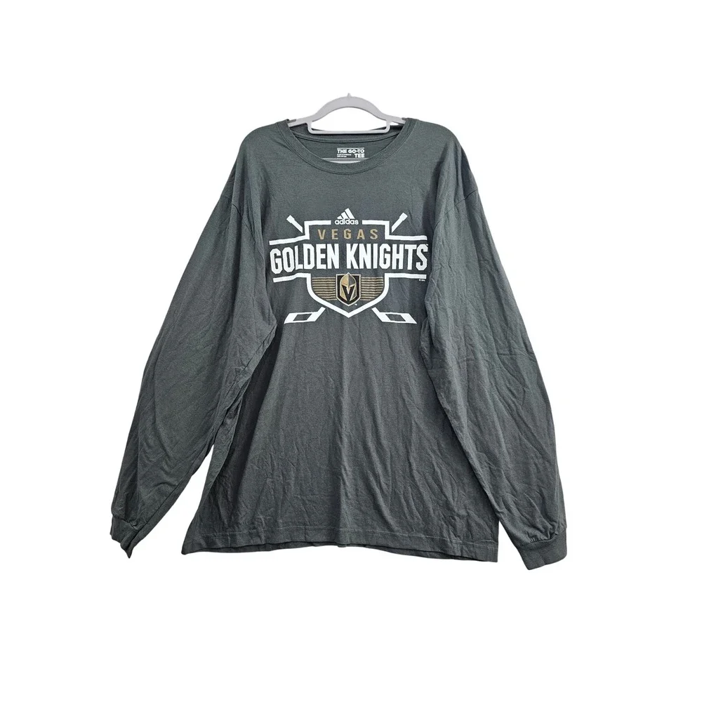 Adidas Vegas Golden Knights Shirt Mens XL Gray Long Sleeve NHL Hockey Tee Storm